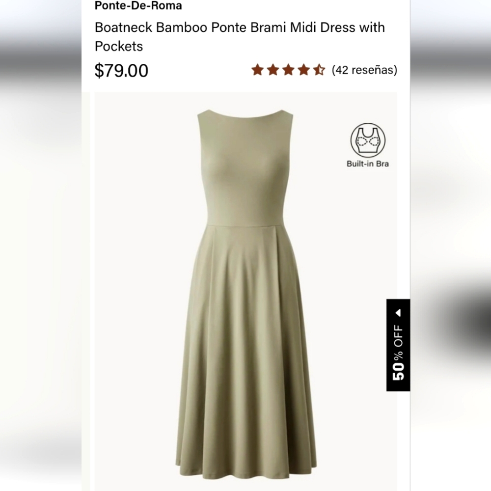 OGL Boatneck Bamboo Ponte Brami Midi Dress with Pockets